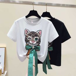 Women's T-Shirt Fashion women cute cat embroidery Tshirt 2022 new basic personality pullover casual summer short sleeved T shirt Harajuku cloth J230506