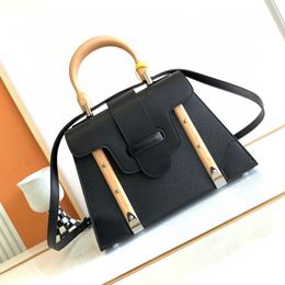 10a espelho de qualidade bolsa de grife bolsa grande 28cm Saigon Wood Strap Women Women ombro único ombro genuíno Lady Fahion Crobody Bag FR