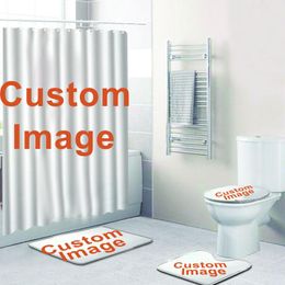 Curtains Customized Photo Bathroom Set Waterproof Shower Curtain with Hooks Toilet Cover Mat Bath Decor 4Pcs/set POD Dropshipping