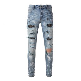 Men's Jeans Arrival Distressed Light Blue Skinny Ripped Streetwear Damaged s Painted Slim Fit Stretch Destroyed 230509