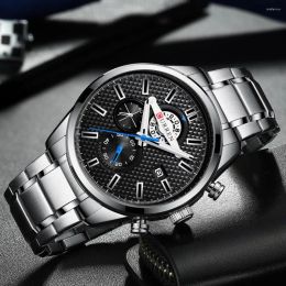 Wristwatches CURREN Luxury Business Men's Watch Chronograph And Auto Date Stainless Steel Band Quartz Wristwatch Men Clock Causal Sports