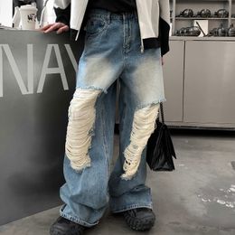Men's Jeans Ripped Men 2023 Spring Vintage Trend High Street Harajuku Hip Hop Wide Leg Pants Ins Korean Fashion Casual Baggy 230509