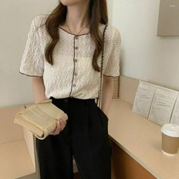 Women's Blouses Cut Out Short Sleeve T-Shirt Elegant Design Beautiful Woman Blouse Loose Casual 2023 Summer Top Women's Clothing Korean