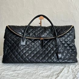 Black Fashion ES Riesige Reisetaschen aus gestepptem Leder, Maxi, geschmeidige Tasche, Griffe oben, Reisetasche, Designer-Damen-Herren-Etui mit Reißverschluss, große Handtaschen