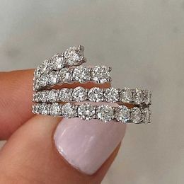 Band Rings Huitan Simple Stylish Lines Cubic Zirconia Rings Women Silver Colour Band Bridal Wedding Accessories Modern Jewellery for Party New Z0509