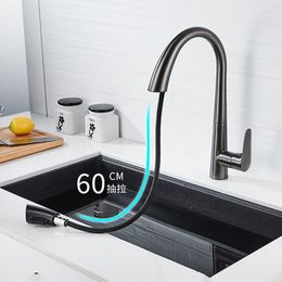 Kitchen Faucets Faucet Gourmet One Key Switch Hidden Pull-out 360° Rotating And Cold Water Taps Accessories