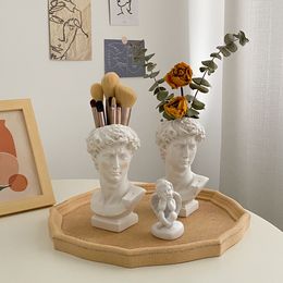 Decorative Objects Figurines Modern Nordic Style Creative Portrait Vase Human Head Flower Vases Ornaments Resin David Home Flowers Art Decor 230508