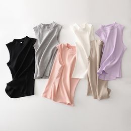 Women's T Shirts 2023 Women Shirt Autumn Spring Sleeveless Solid Colour Tops & Tees Cotton Lady Tshirt 5 Colours Clearance