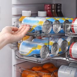 Organisation Plastic Fridge Beer Soda Pop Can Organiser Rolling Refrigerator Bottle Storage Rack for Drinks Kitchen Cupboard Beverage Holder