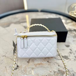 Womens Top Letter Handle Totes Vanity Box Bags Mirror Caviar Leather Calfskin Card Holder Cosmetic Case Gold Metal Hardware Matelasse Chain Crossbody Handbags 18CM