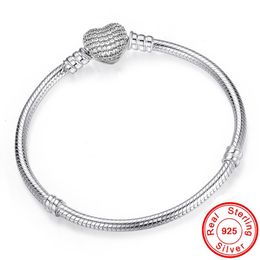 Chain Big Sale Fine DIY Bracelet Bangle for women Original 100% 925 Sterling Silver Heart Clasp Snake Fit Bead Jewelry 230508