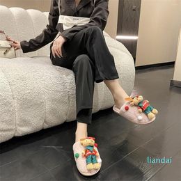 Slippers Baotou Women's 2023 Woolen Cartoon Cute Shoes Warm Plush Cotton Zapatillas De Estar Por Casa Mujer