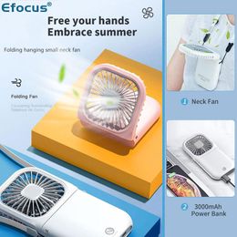 Fans Portable Air Conditioner Hanging Neck Fan With 3000mAh Power Bank Mini Folding USB Handheld Desk Air cooler Fan Multi Function