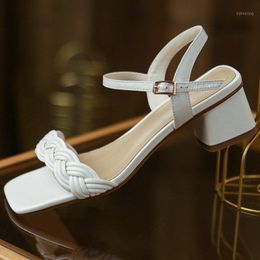 Buckles Shoes Sandals Woman High Heels Summer Genuine Leather Women s Platform Office Lady Thick Pumps Female Pump