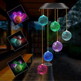 Garden Decorations Color-Changing Disco Mirror Ball Lamp Solar Powered Wind Chime Mobile Hanging Light for Garden Landscape Pathway Festival Decor 230506