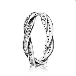 Sparkling Twisted Lines Ring for Pandora Real Sterling Silver Party Jewellery designer Rings For Women Men Girlfriend Gift luxury Couple's ring with Original Box Set