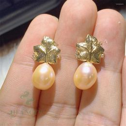 Dangle Earrings 10-11mm Pink Baroque Pearl Earring 18 K Gold Ear Drop Cultured Party Wedding Hook Women Classic