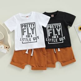 Sets Anzüge FOCUSNORM 2 Farben Kleinkind Baby Jungen Sommer Outfit Sets 0 3Y Kurzarm T-Shirt mit Buchstabendruck Solide Shorts mit Kordelzug 230508