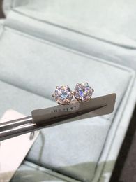 Stud Earrings Geoki Passsed Diamond Test 18K Rose Gold Plated Total 1-2 Ct Round Perfect D Colour VVS1 Moissanite Silver Jewellery