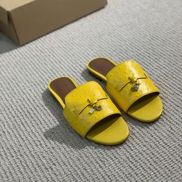 loro piano Charms ostrich slides Mules slippers sandals Genuine Summer leather open toe flat heels women Luxury Designers Fashion Casual shoes factory footwear