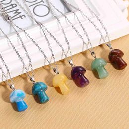 Pendant Necklaces 2022 New Trendy Mushroom Shape Opal Quartz Natural Stone Necklace For Women Stainless Steel Chain Jewellery Y23