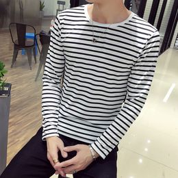 Men's T-Shirts Striped T-shirt Fashion Men's Long Sleeve Shirt Trendy Black and White Striped Tops for Men Casual Bottoming Shirt Oversized 230509