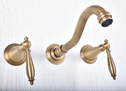 Bathroom Sink Faucets Antique Brass Widespread Wall-Mounted Tub 3 Holes Dual Levers Handles Kitchen Basin Faucet Mixer Tap Asf514