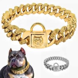 Sets Bully Dog Collar 25mm Stainless Steel Gold Chain Large Dog Pitbull Bulldog French Necklace Customised Quality Strong Pet Collar