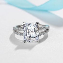 Cluster Rings 925 Sterling Silver Emerald Cut Created Moissanite Gemstone Wedding Engagement Diamonds Ring Fine Jewelry Gifts Wholesale