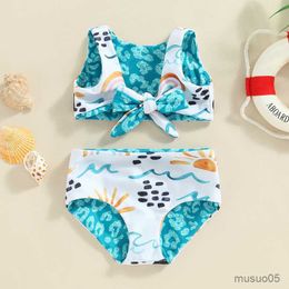 Two-Pieces Toddler Girl Piece Swimsuits Sleeveless Cartoon Floral Print Sided Backless Tops Bikini Bottom Set Beachwear