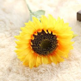 Decorative Flowers Autumn Decoration Yellow Sunflower Silk Artificial Bouquet For Home Office Party Garden