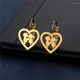 Dangle Earrings Cute Kissed Girl Boy Shaped Stainless Steel Heart With Hearts Woman Hoops Gold Plated Jewellery In Couple