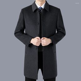 Men's Trench Coats High Quality Men's Wool Coat Autumn And Winter Mid Length Woollen Windbreaker Thick Black Overcoat Casual Outwear Top