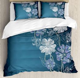 Bedding Sets Art Set Comforter Duvet Cover Pillow Shams Hand Drawn Cherry Blossoms Fantasy Bridal Garden Double Bed