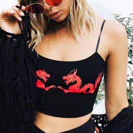 Camisoles Tanks Sexy Top Women Casual Dragon Pattern Crop Tops Cropped Tight Attractive Fitness Polyester U Neck Fashion Sleeveless Straps 230508