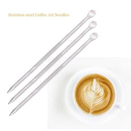 Coffee Art Needles 1/3Pcs Stainless Steel Coffee Pull Flower Needle Carved Stick Cappuccino Latte Coffee Decorative Art Pen Fantasy Coffee Tool P230509