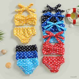 Two-Pieces Summer Infant Baby Girl Swimwear Dot Print Sleeveless Bandage Halter Vest Beach Shorts Toddler Swimsuits Beachwear