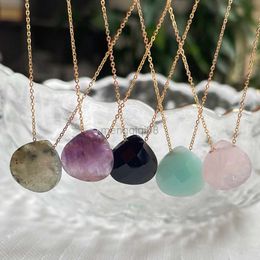 Pendant Necklaces Golden Chain Natural Gem Stone Necklace Womens Small Water Drop Roses Quartz ite Lapis Crystal Choker Minimalist Y23