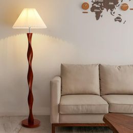 Floor Lamps Vintage Wooden Remote Control Dim Led Living Room Bedroom Study Standing Reading Lamp Bedside Lights Home Decor