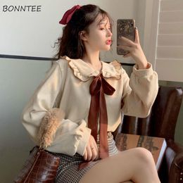 T-Shirt Blouses Women Elegant Kawaii Bow Peter Pan Collar Leisure Design New Fashion Korean Style Trendy Allmatch Female Clothes Lovely