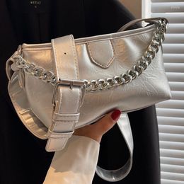 Evening Bags 2023 Summer For Women Sac A Main Designer Silver Handbags Vintage PU Leather Shoulder Crossbody Ladies Chain Bag Bolso