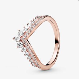 18K Rose Gold Princess Wish Ring for Pandora 925 Sterling Silver Wedding Party Jewellery designer Rings For Women Crystal diamond luxury ring with Original Box Set