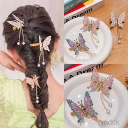 Hair Clips Barrettes Children's butterfly hair clip with movable hair clip headwear Little girl's internet celebrity new antique Hanfu pearl tassel hair accessory