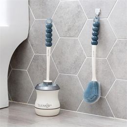 Brushes 1Set Creative TPR Toilet Brush Water Leak Proof With Base Silicone Wc Flat Head Flexible Soft Bristle Bathroom Accessories 2022