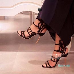 Sophia Webster Cutout women wedding gladiator sandals thin high heeled female party sandals mujer black suede buckles lady summer 5712397