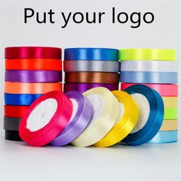 accessories 200 yards custom silk satin ribbon tape printing Customised brand name hair bundle's ribbon tape/ Kraft box gift packaging