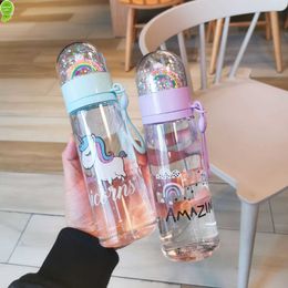 Water bottle cute unicorn creative micro landscape interesting design plastic water cup rainbow Colour girl portable