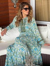 Casual Dresses Boho Inspired turquoise maxi dresses for women Paisley summer bohemian style long sleeve ruffled 230509