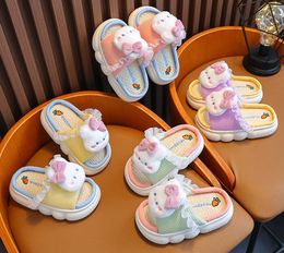 Slipper Children's Girls Linen Bowknot Rabbit Slippers Cute Cartoon Home Comfortable Slippers Non-Slip Soft Breathable Flat Kids Slipper 230509