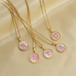 Chains 2023 Fashion Round Initial Letter Necklace Gold Pink Color Name Choker For Women Pendant Jewelry Gift